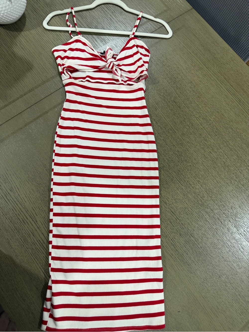 Forever 21 Red and White Striped Tie-Front Midi Dress